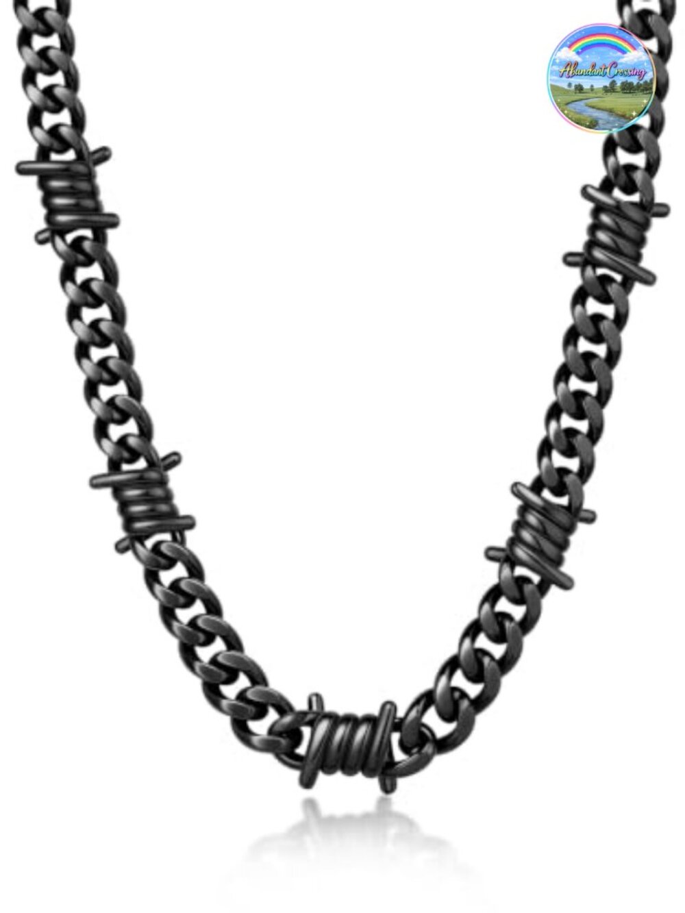 Stainless Steel Barbed Wire Cuban Link Chain Necklace Punk 9mm 22 Inch